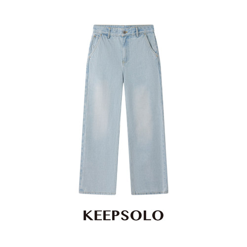 KeepSolo复古做旧直筒牛仔裤