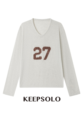 KeepSolo「懒人刚需」复古字母印花V领针织上衣26SS038