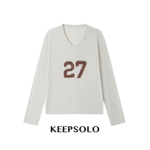 KeepSolo复古字母V领针织T恤