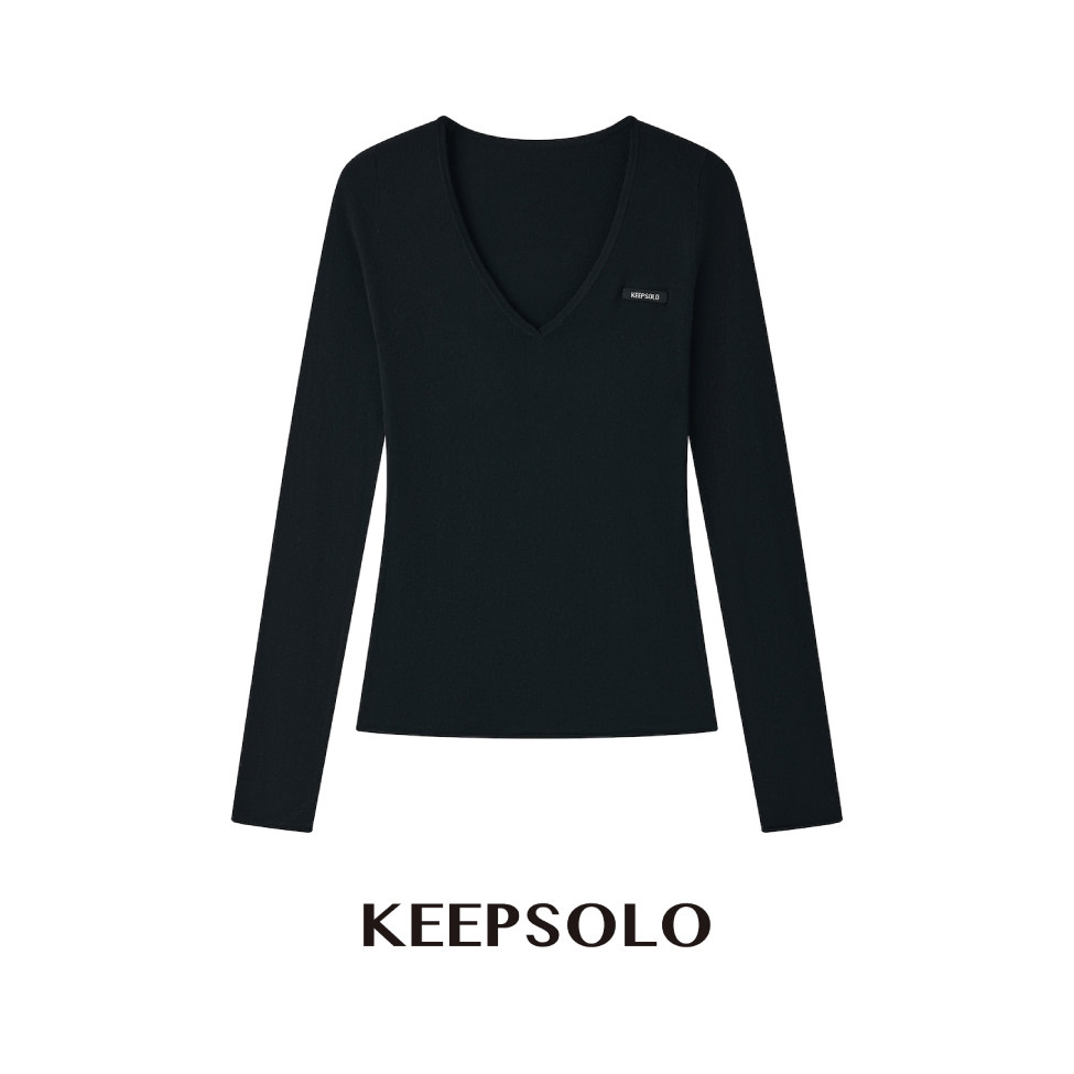 KeepSolo「丝柔显瘦」桑蚕丝羊毛V领织标针织衫26AW005