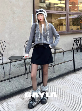 CAYLA秋冬小香风醋酸羊毛呢料百搭休闲显瘦A字裙裤26SS193