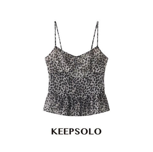 KeepSolo纯欲豹纹V领吊带背心