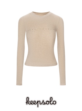 keepsolo圆领字云朵弹力打底修身高领T恤打底衫白色新款潮牌女装