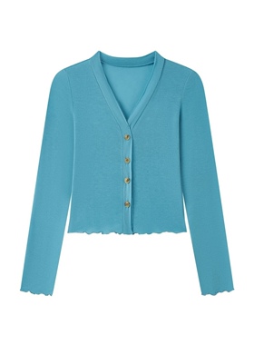 KeepSolo「通勤百搭」V领木耳边针织薄开衫067