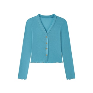 KeepSolo「通勤百搭」V领木耳边针织薄开衫067