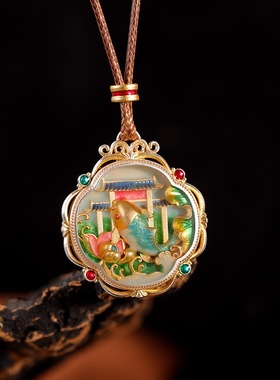 鱼跃龙门足银9999珐琅彩项链礼物