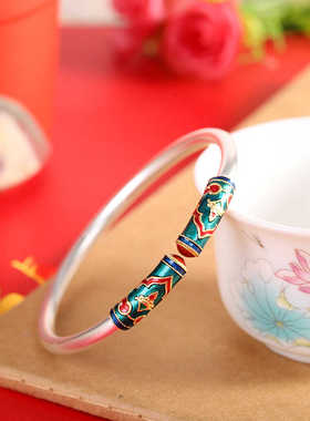 古典足银999珐琅手镯女