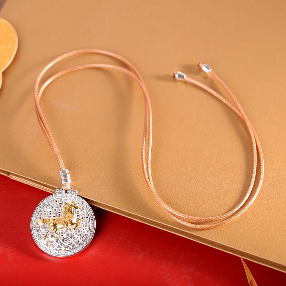 马上有钱足银999项链祥云镂空轻奢纯银吊坠圆牌毛衣链时尚礼物