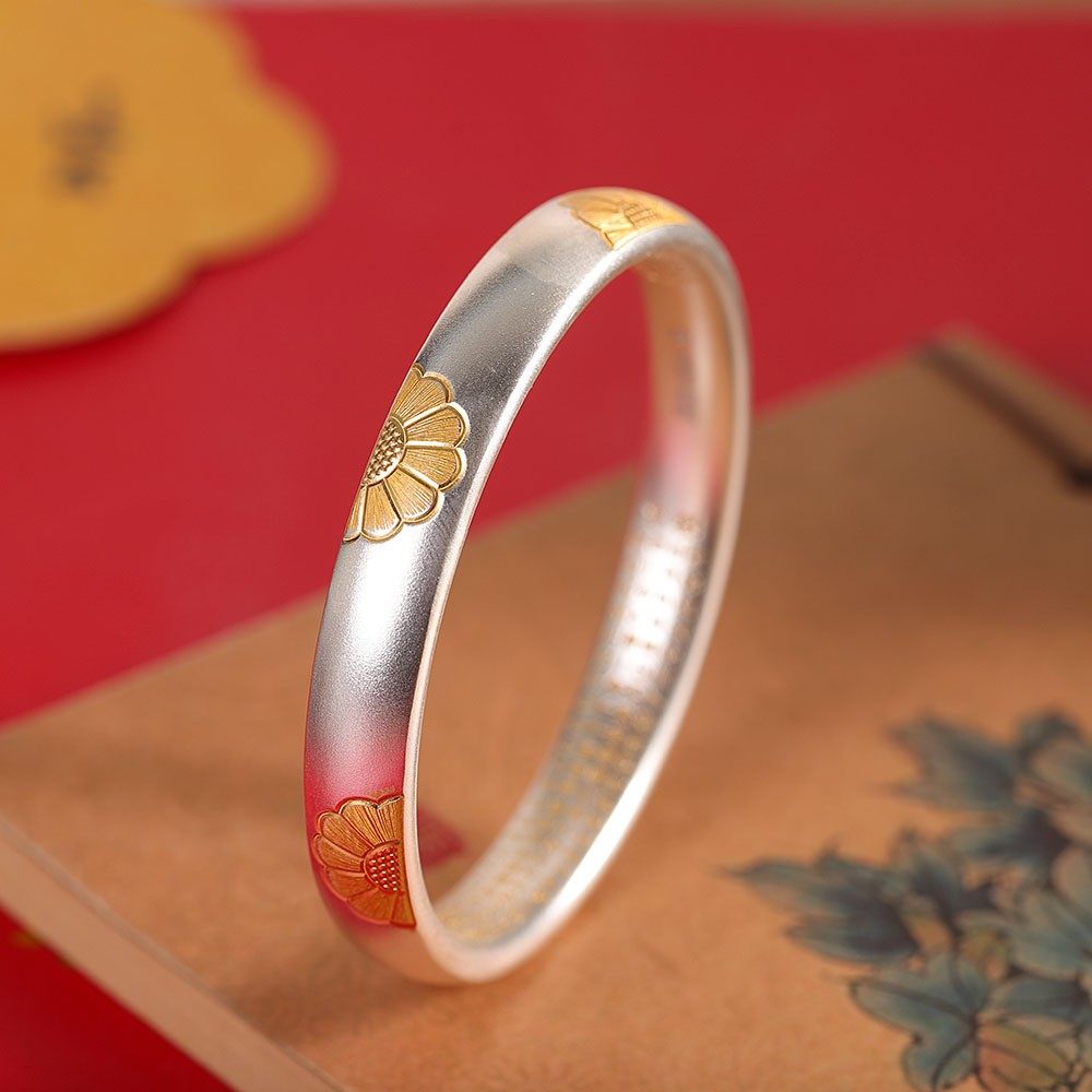 宝相花足银9999心经手镯女闭口复古国风实心纯银镯子描金古法礼物,饰品/流行首饰/时尚饰品新,手镯,淘宝优惠券,粉丝福利购,淘宝优惠卷