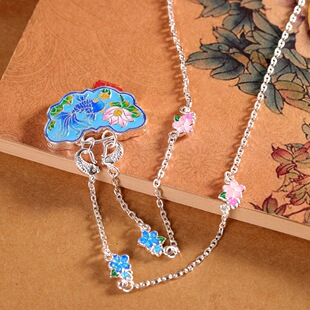 荷塘月色足银9999珐琅彩如意项链女国风莲花锦鲤纯银吊坠套链礼物