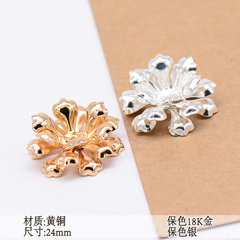 B永顺保色铜24mm立体多层花莲花发簪diy材料古风手工自制步摇配件