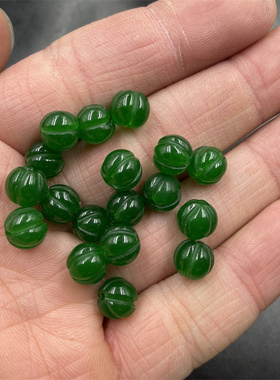 四海玉器 8毫米碧绿色玉石莲花珠 小号雕花玉珠子散珠配件佩饰