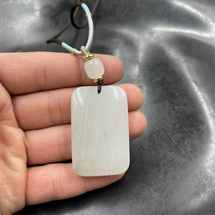 四海玉器 天然玉石白底青天山翠玉平安无事牌 中号白玉牌子 方牌