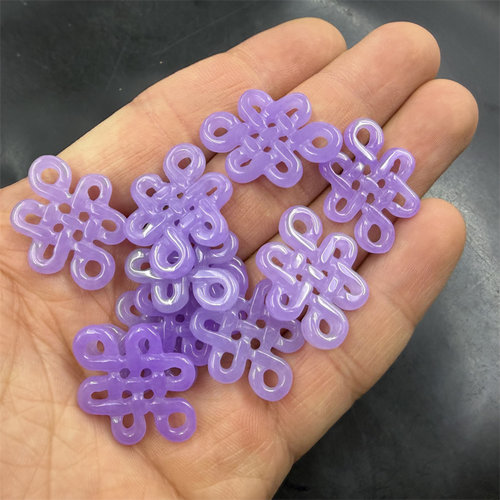 四海玉器 双面镂空雕刻紫色巴山翠玉中国结吊坠 玉坠