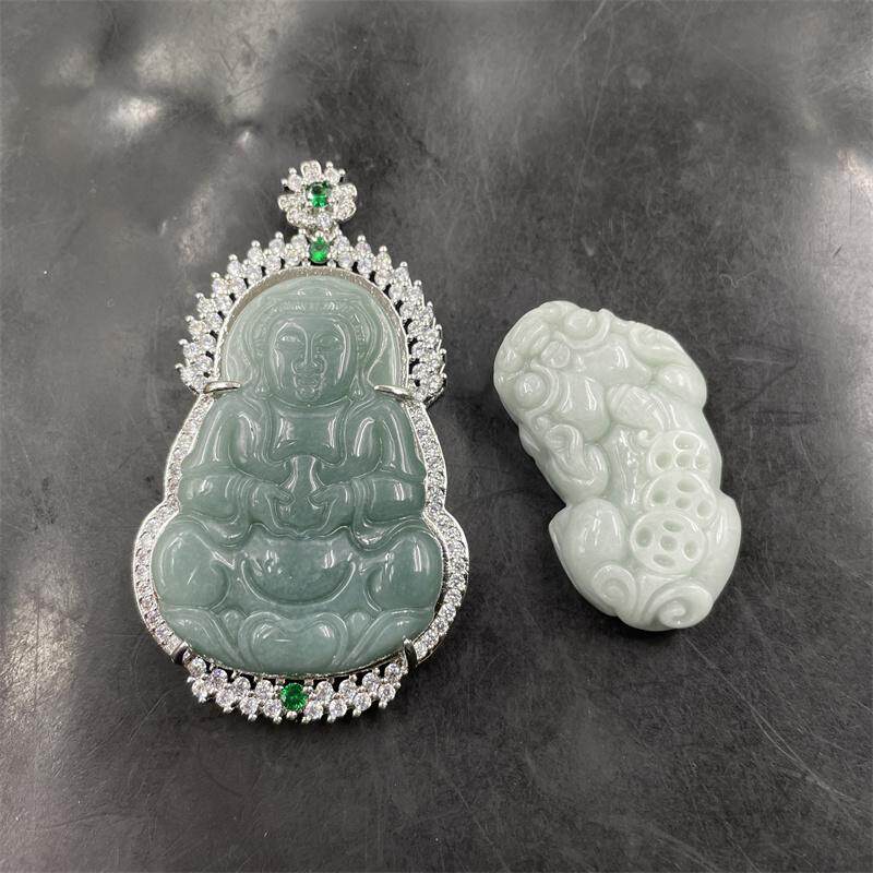 四海玉器 镶嵌翡翠A货大观音吊坠 翠玉立体貔貅吊坠 三钱貔貅挂件
