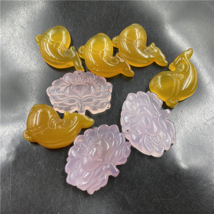 四海玉器 天然正品黄玛瑙海豚吊坠 浅粉色玉髓花朵挂件