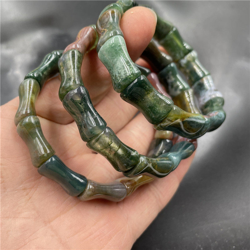 四海玉器 天然正品彩色海洋水草玛瑙竹节手链 手排 手串