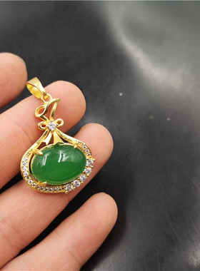 玉器古法金镶嵌钱袋绿玛瑙特价