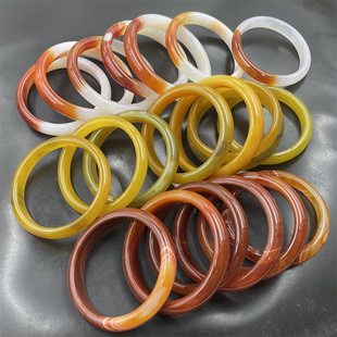 四海玉器 天然红玛瑙手镯 女款小号黄玛瑙手镯 半红半白玉髓手镯