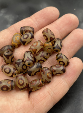 四海玉器 复古做旧8*12毫米三眼天珠玛瑙米珠散珠 老玛瑙珠子散批