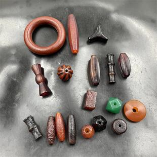 复古做旧老玛瑙三通 米珠 大号哑光磨砂红玛瑙跑环 竹节 算盘珠