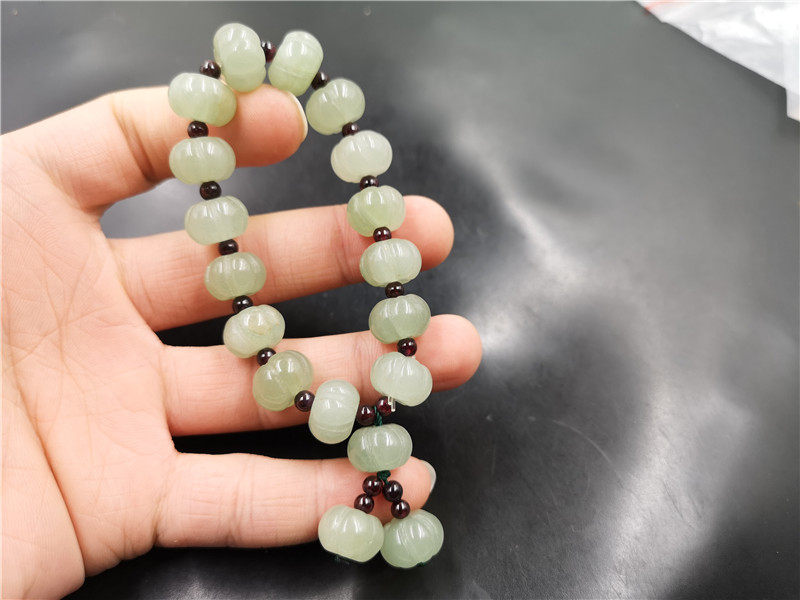 四海玉器 天然玉石东陵玉南瓜珠手链 浅绿色玉手串 特价