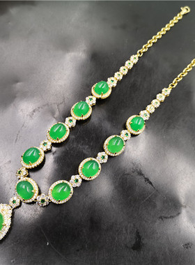 四海亮金镶嵌绿玉髓项链玛瑙锁骨