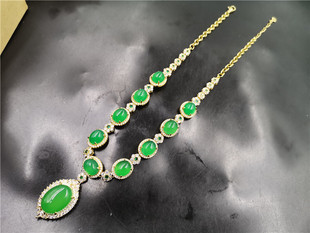 阳绿色玛瑙项链 女款 锁骨链 亮金镶嵌绿玉髓项链 四海玉器