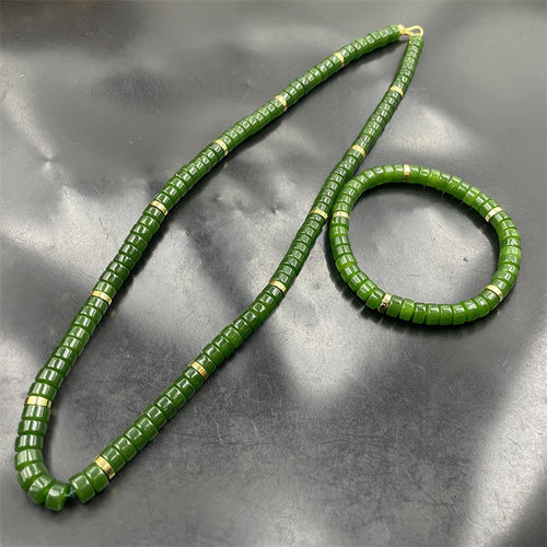 四海玉器 深色碧玉平安扣项链 锁骨链 碧玉平安扣手链 手串 套装