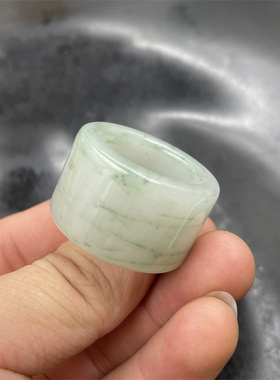 四海玉器 天然玉石白底青天山翠玉扳指 男款青白色玉指环 特价