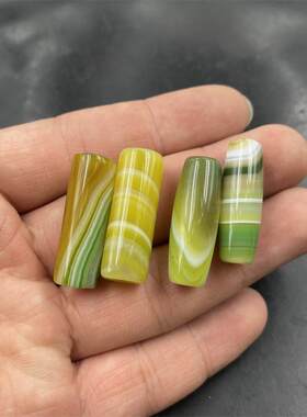 四海玉器 新款彩色玛瑙筒珠散珠 孔雀绿玛瑙大米珠散批 勒子