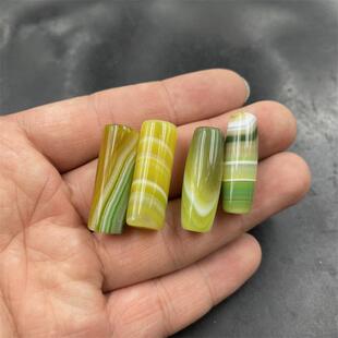 四海玉器 新款彩色玛瑙筒珠散珠 孔雀绿玛瑙大米珠散批 勒子