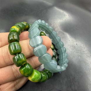 四海玉器 新款精美蓝水巴山翠玉手排 绿色老型珠手串 算盘珠