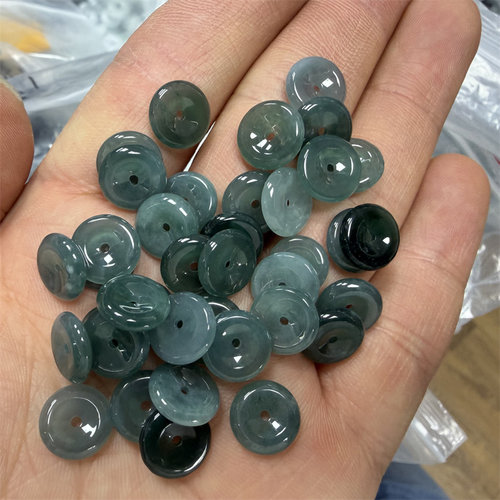 四海玉器 DIY饰品配件10毫米蓝水翠玉平安扣散珠 小号隔珠隔片