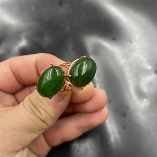 特价 四海玉器 碧玉蛋形戒指 女款 镶嵌碧绿色玉戒指