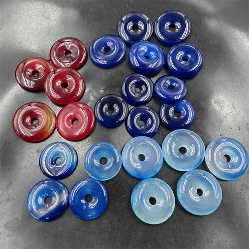 四海玉器 3厘米蓝色玛瑙平安扣吊坠 浅蓝色玉髓挂件 红玛瑙平安扣