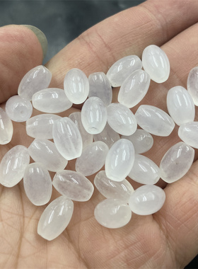 四海玉器 DIY饰品配件冰种白玉米珠散珠 冰白色玉石珠子散批
