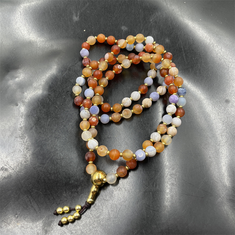 6毫米108颗阿拉善玛瑙原石毛衣链 哑光磨砂玛瑙可缠绕手链 手串