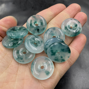 四海玉器 冰种蓝飘花巴山翠玉平安扣吊坠 小号飘花玉石平安扣挂件