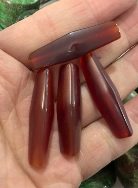 四海玉器 复古做旧深红色玛瑙筒珠 3面棱珠散批 特价
