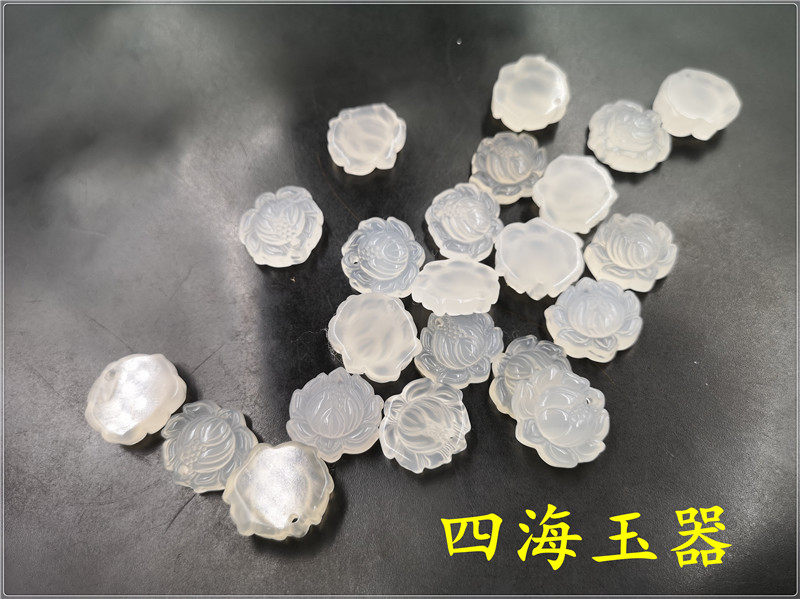 四海玉器 天然冰种白玉髓莲花吊坠 白玛瑙雪莲花吊坠 玉花朵挂件