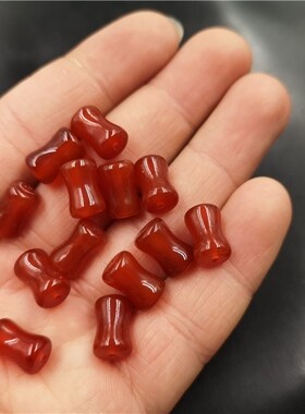 四海玉器 天然红玛瑙竹节散珠 红色玉髓节节高珠子 DIY饰品配件