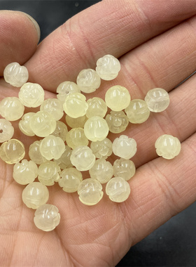 四海玉器 DIY饰品配件8毫米乳白色莲花珠散珠 浅黄色雕花玉珠子