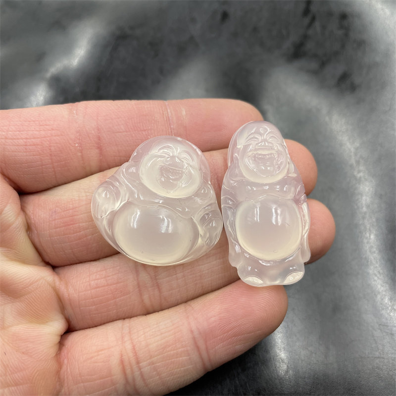 四海玉器 天然正品冰白色玉石玛瑙弥勒佛吊坠 白色玉佛 站佛挂件