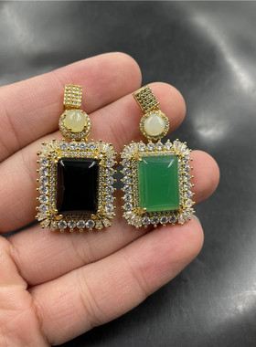 玉器镶嵌吊坠黑色玛瑙挂件玉坠