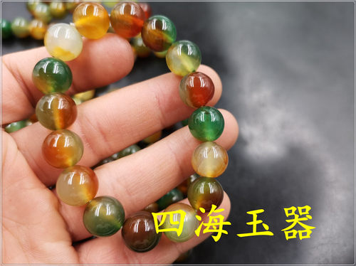 玉器天然孔雀绿玛瑙手串