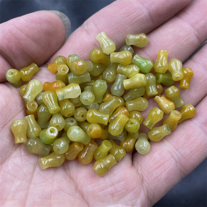 四海玉器 DIY饰品配件黄翡翠玉花瓶散珠 通孔宝瓶珠子散批 特价