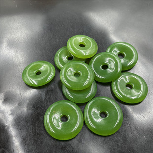 四海玉器 3厘米菠菜绿碧玉平安扣吊坠 绿色玉挂件 玉坠