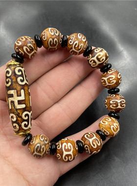 四海玉器复古做旧回纹天珠手链