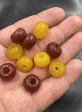 四海玉器 黄色哑光磨砂大孔算盘珠 红玛瑙算盘珠 散珠 散批